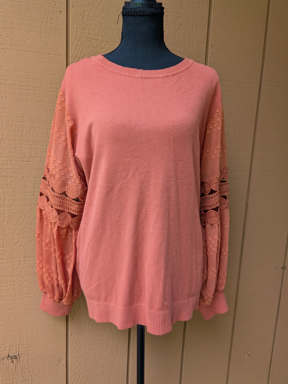 Siani Milano Boho Lace Sleeve Knit Sweater Top Terracotta Rust Plus Size 1X